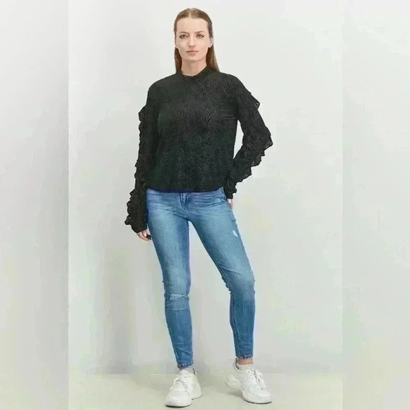 Avec Les Filles Ruffle Long Sleeve Top ~ Black ~ Medium ~ NWT! - Picture 12 of 12